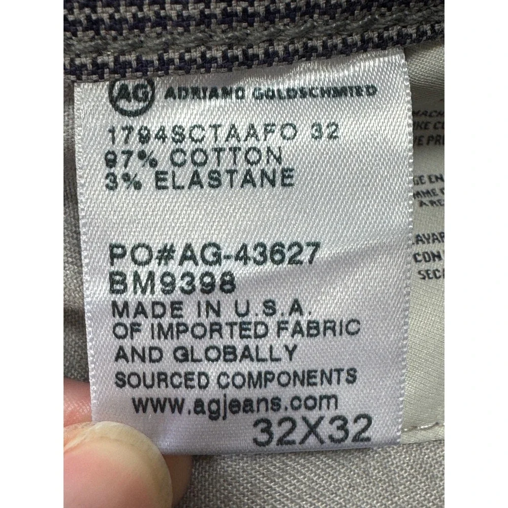 AG Mens The Everett Slim Straight Houndstooth‎ Grey Pants 32x32 Meas: 33x31.5